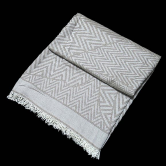 HERMES Beige All-over Chevron Jacquard Cashmere Silk Blend Large Shawl - Picture 1 of 4